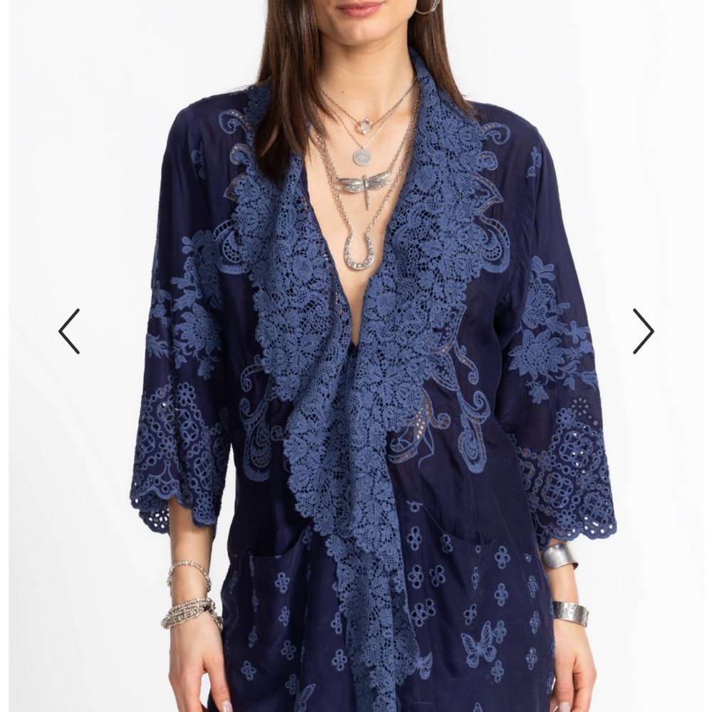 Johnny Was Navy Blue Embroidered Kimono